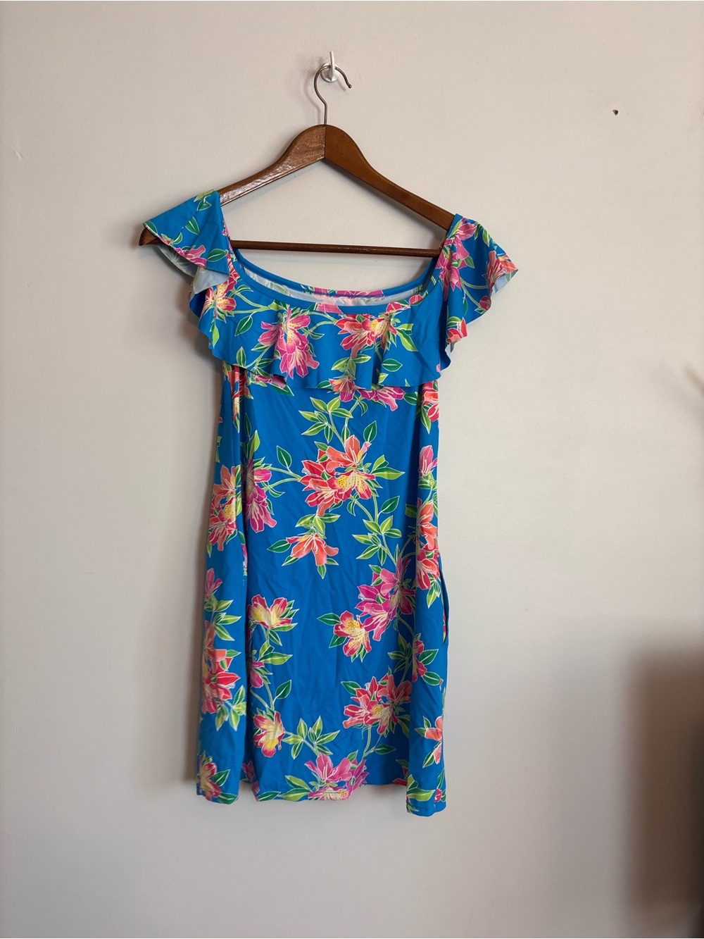 Tommy Bahama Blue Pink Tropical Floral Off The Shoulder Beach Dress - Picture 7 of 7
